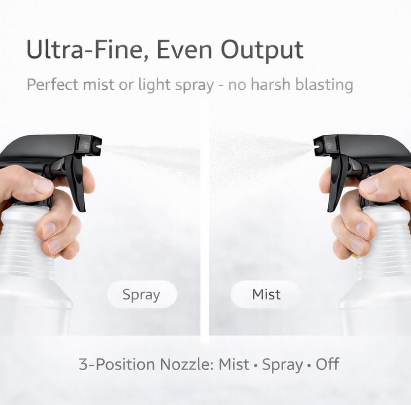 Bar5F Chemical-Resistant Spray Bottle – BPA-Free, Durable, Adjustable Nozzle for Cleaning, Gardening, Hydrogen Peroxide, Rubbing Alcohol, Leak-Proof, Multipurpose (Black (2-Pack) 24-Ounce) - Image 5